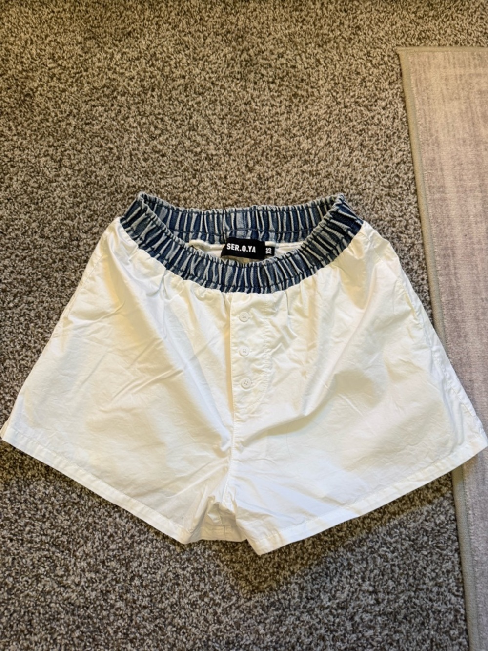 SER.O.YA White Athletic Shorts with Navy-Striped Elastic Waist
